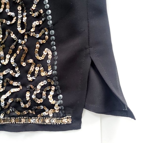 Dressy Sequined Black Tank Top Blouse Vents Silver Champagne Gold Evening Date - Picture 4 of 8